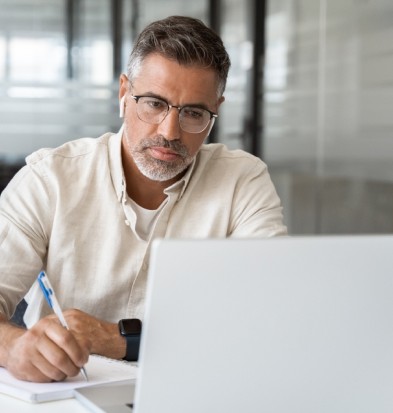 man researching