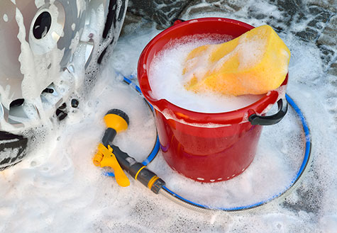 soapy water bubbles bucket